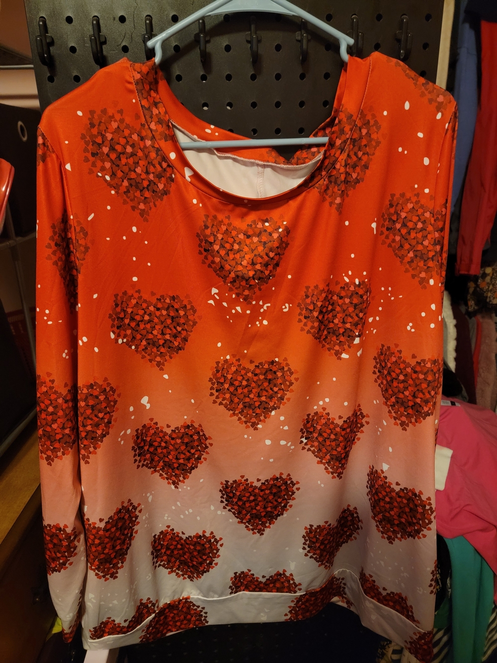 Red Heart Print Long Sleeve Top